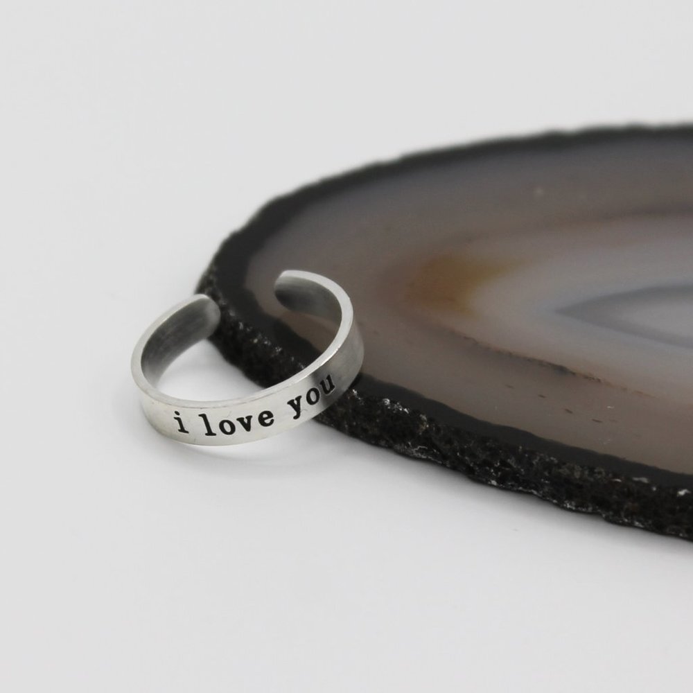 Jewelry ring band I Love You romantic adjustable silver tone simple minimalist - Picture 1 of 7